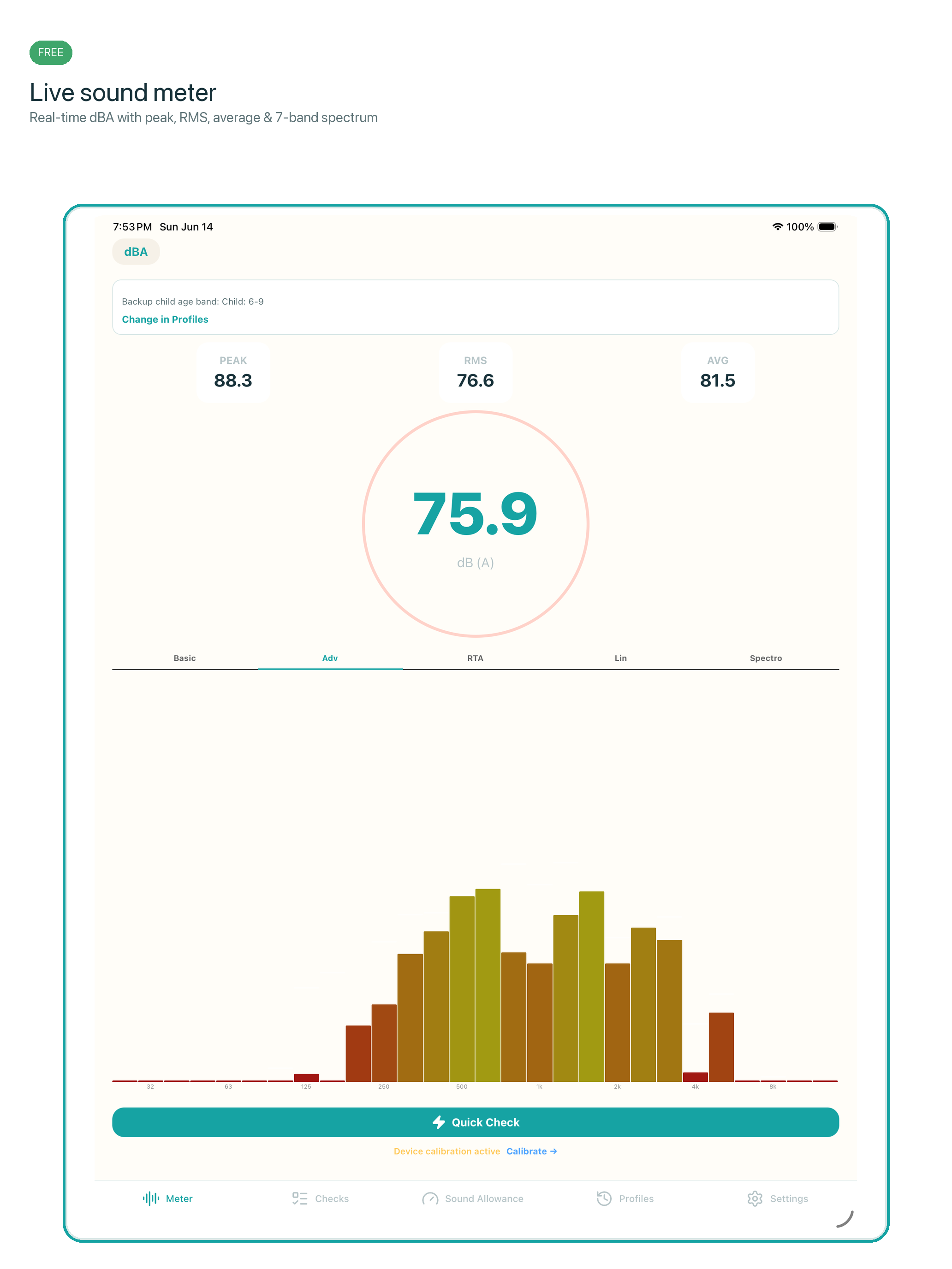 SoundSafe Kids live meter iPad screenshot