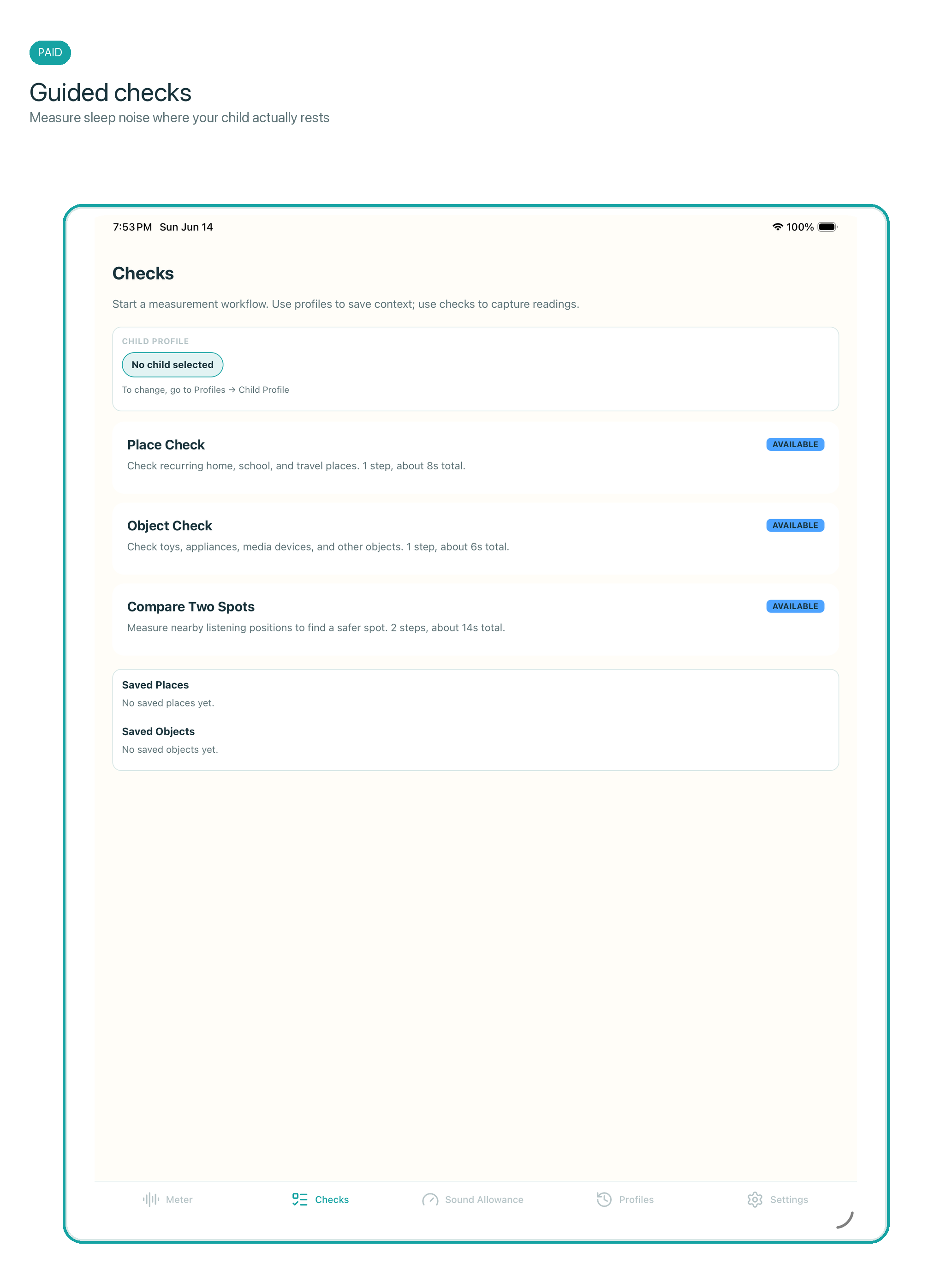 SoundSafe Kids guided check iPad screenshot