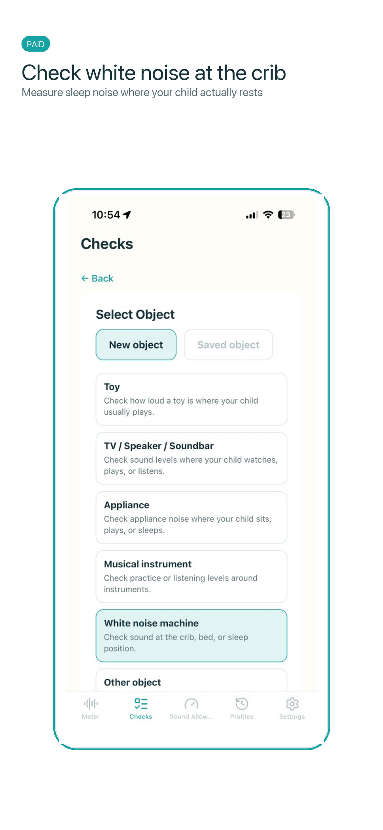 SoundSafe Kids white noise machine check screenshot