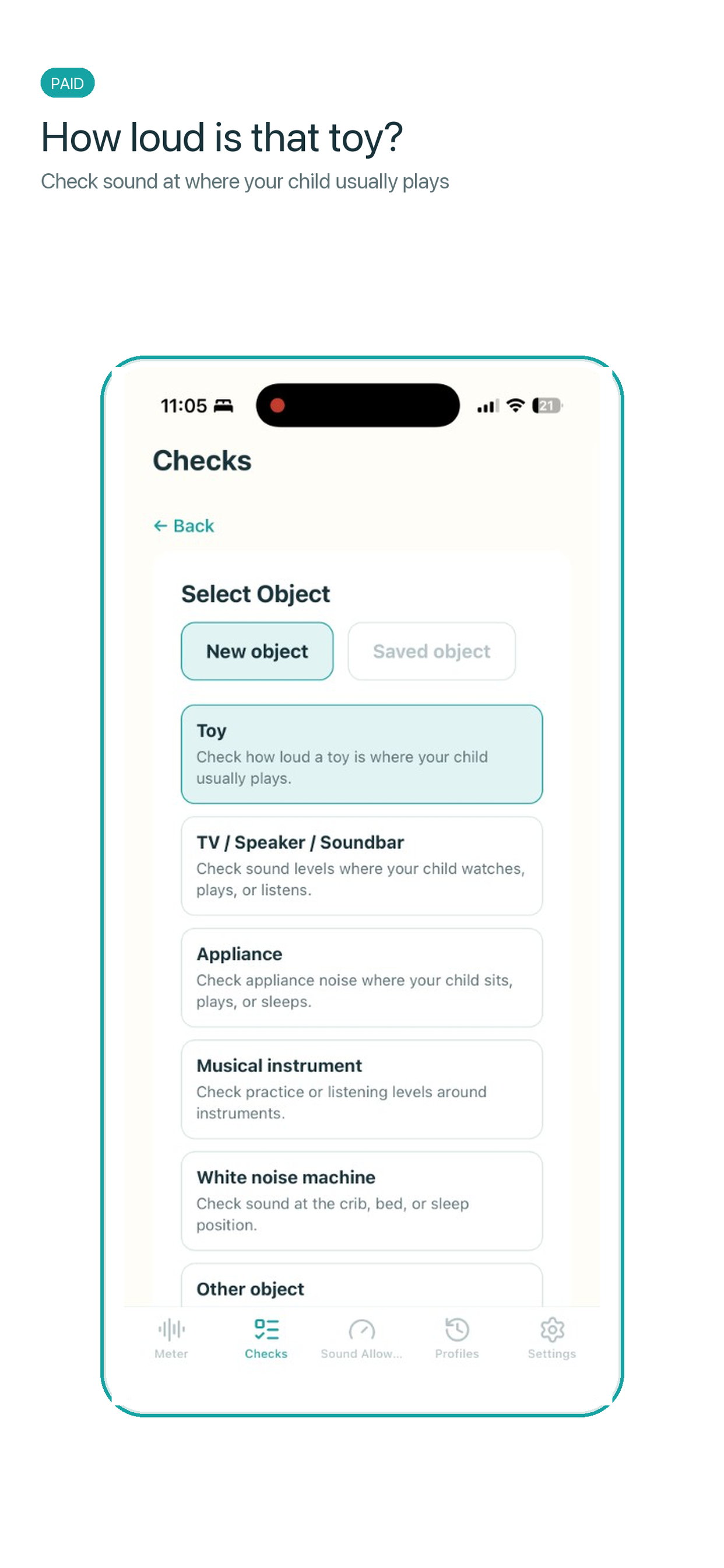 SoundSafe Kids loud toy check screenshot